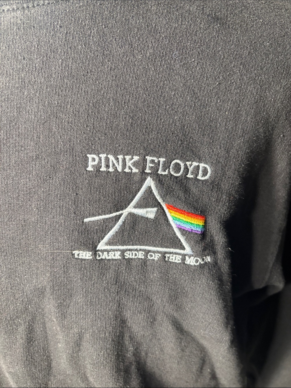 Pink Floyd Black Crewneck Sweatshirt with Prism Logo and Rainbow Accent